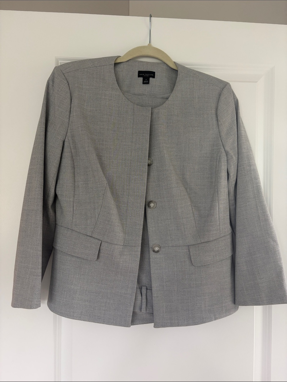 Ann Taylor Factory Gray Collarless Tailored Blazer
